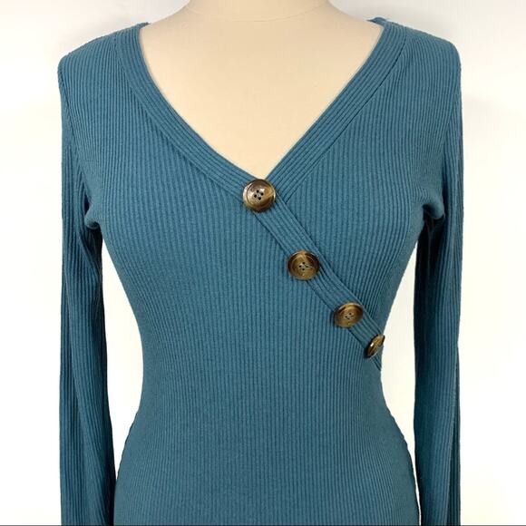 Alya Francesca's Bodycon Ribbed Stretch V-Neck Dress Medium NWT - Picture 2 of 9